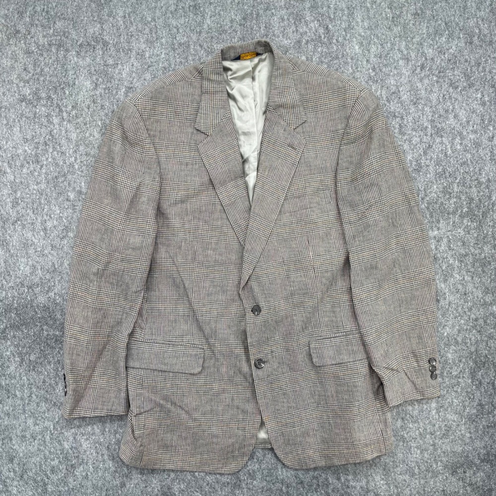 Brooks Brothers Blazer Mens 42R Plaid Two Button Sport Coat Grey Jacket Vintage